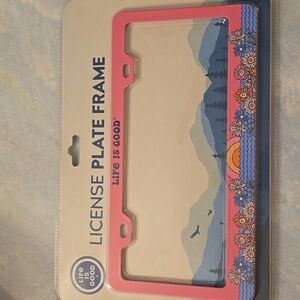 Life Is Good Pink Floral License Plate Frame